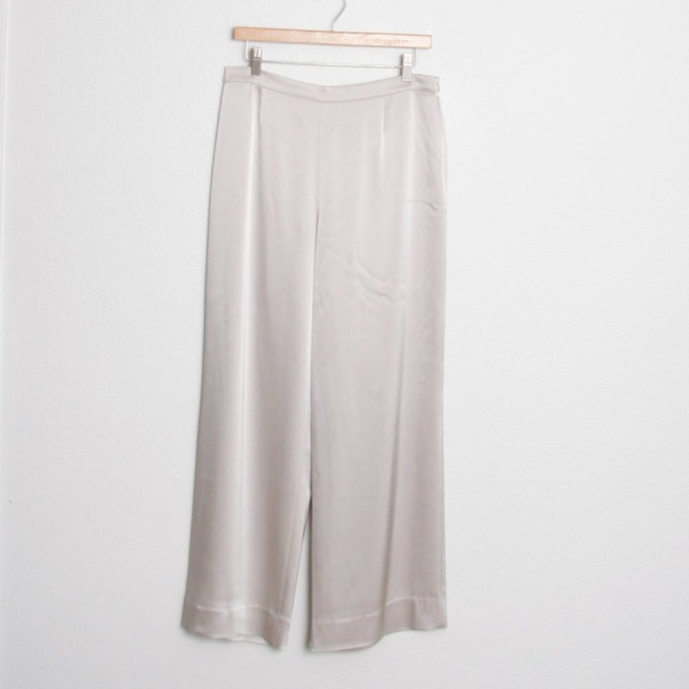St. John Satin Wide Leg Pants Taupe 10 "Altered"
